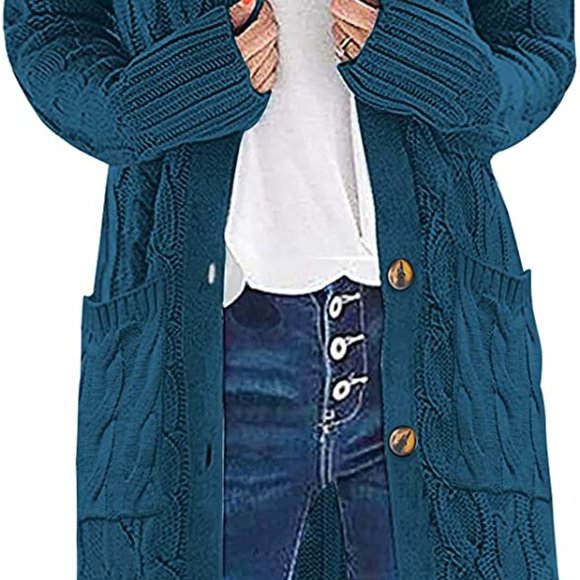 NWT Merokeety Pocket Knitted long teal cardigan - Picture 6 of 6